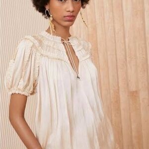 Ulla Johnson Aimee Cream Smocked Yoke Puff Sleeve Blouse